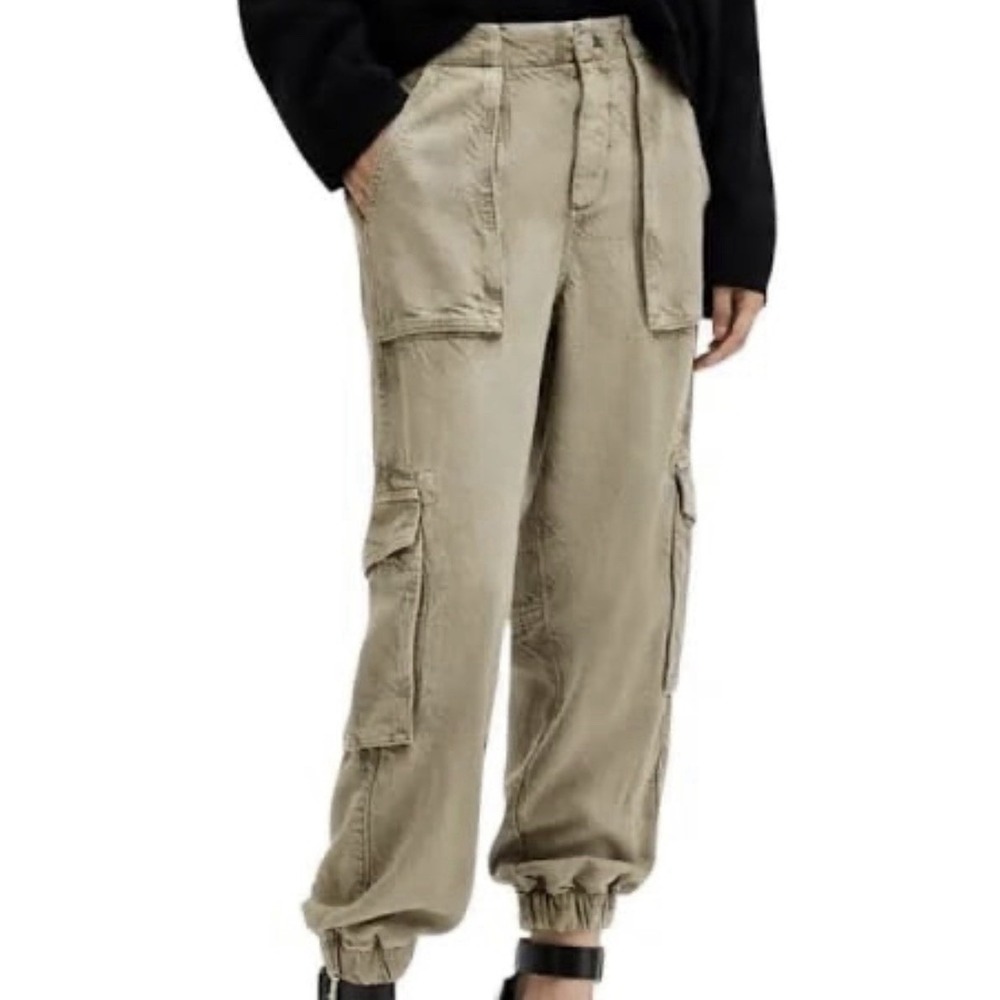 AllSaints Frieda Denim Trousers Cargo Joggers Utility Parachute Minimalist Sz 2